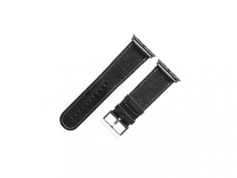 Kožený řemínek Apple Watch Saffiano černá - stříbrná ocel