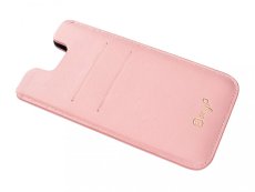 Kožený obal na iPhone SE 2020 růžový se zlatou ražbou a přihrádkami na karty