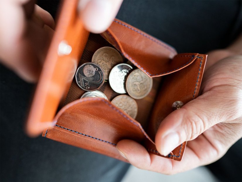 Kožená dolarovka se sponou na mince - hnědo/modrá