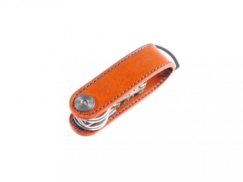 Compact leather keychain brown
