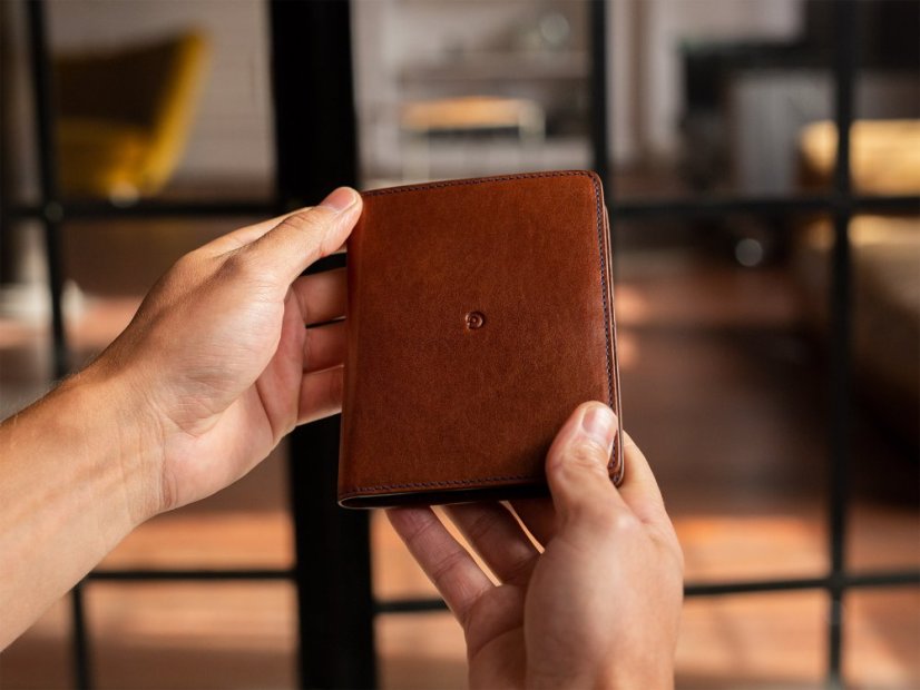 Leather passport and cards holder dark brown