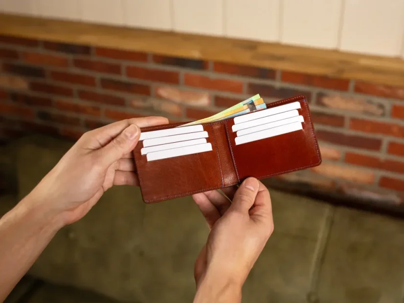 Leather slim wallet dark brown