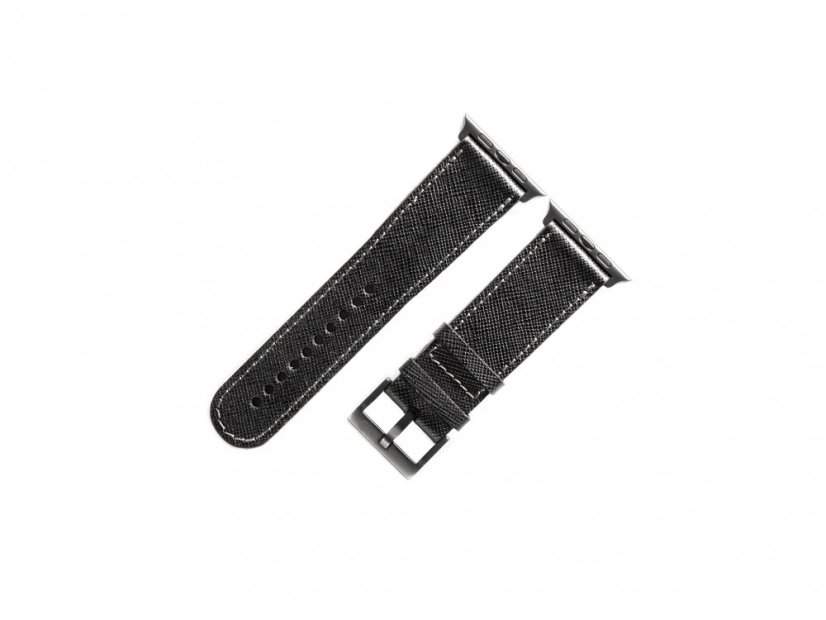 Kožený řemínek Apple Watch Saffiano černá - vesmírně šedý hliník