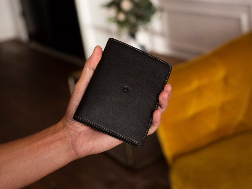 Leather passport and cards holder black