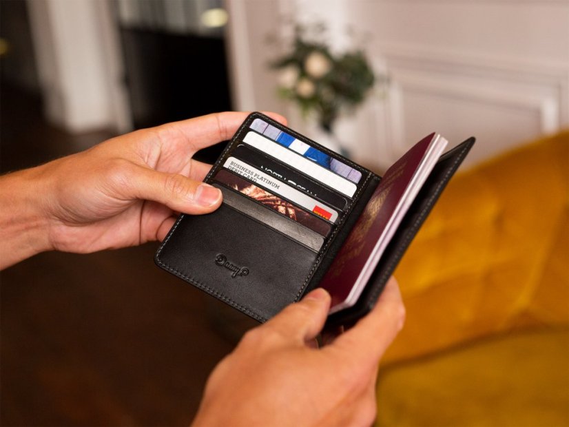 Elegant leather passport case black