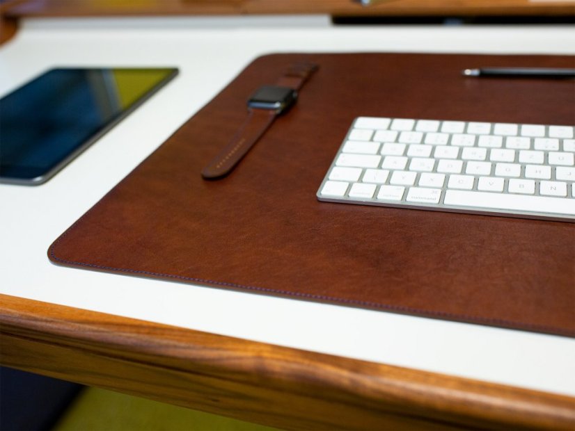Leather office desk mat dark brown