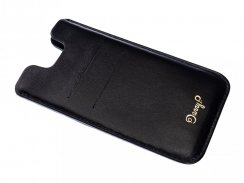 Kožený obal na iPhone SE 2020 černý se zlatou ražbou a přihrádkami na karty