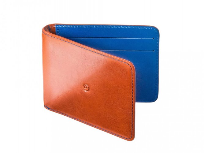 Leather money clip wallet brown/blue