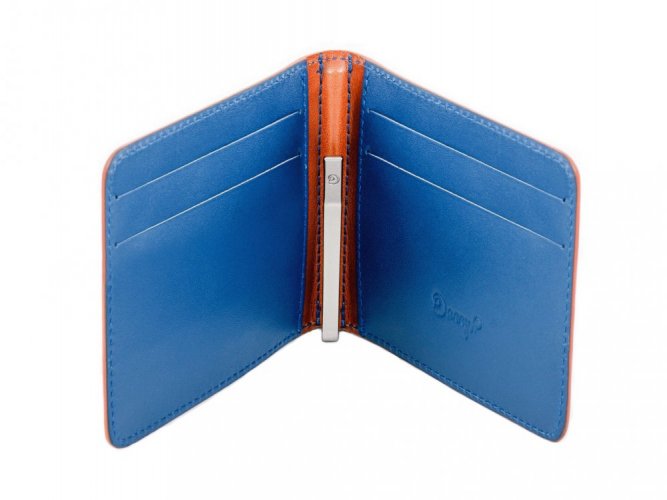 Leather money clip wallet brown/blue - Coin pocket: With coin pocket