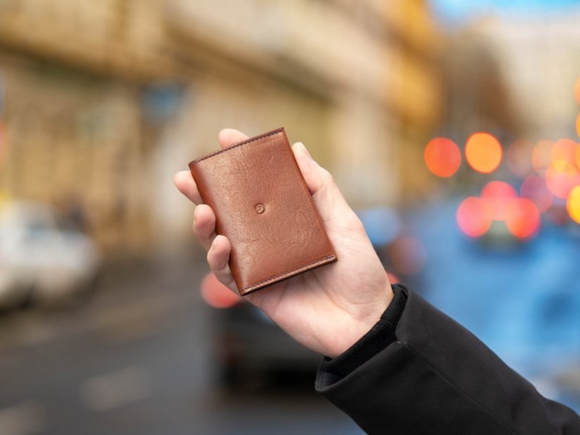 Leather ID wallet dark brown