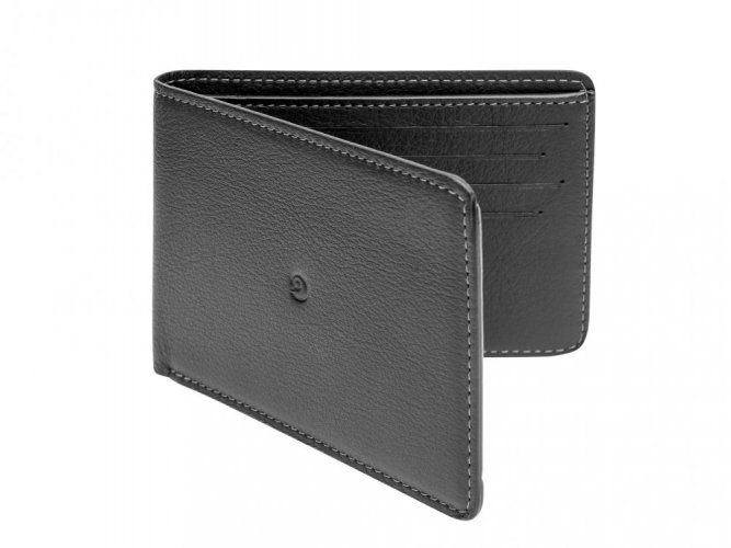 Leather slim wallet for banknotes and cards - black