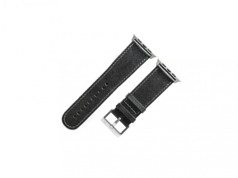 Kožený řemínek Apple Watch Saffiano černá - stříbrný hliník
