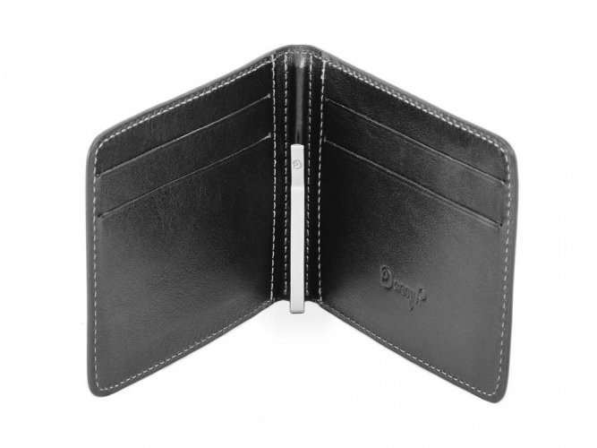 Slim kožená peněženka s klipem - černá