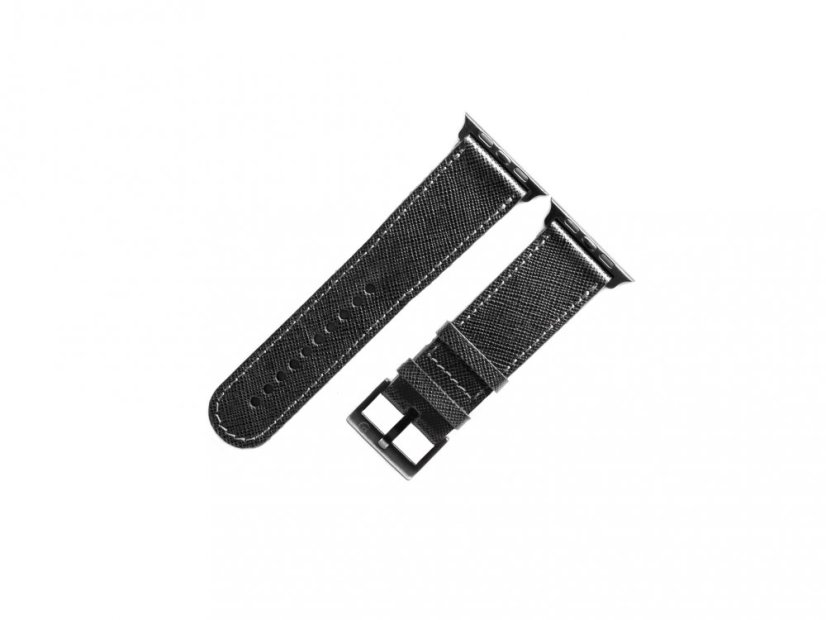 Kožený řemínek Apple Watch Saffiano černá - vesmírně černá ocel