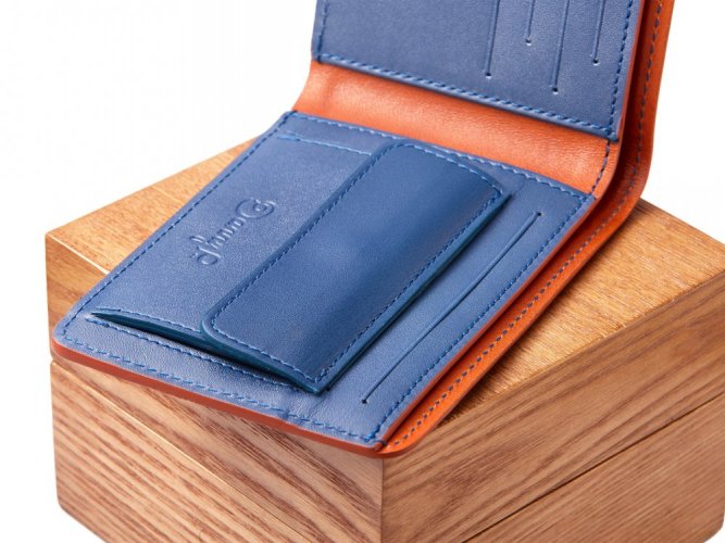 Pánská kožená peněženka hnědo/modrá na mince a na karty