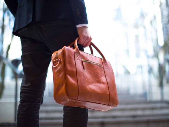 Leather messenger bag brown detachable shoulder strap