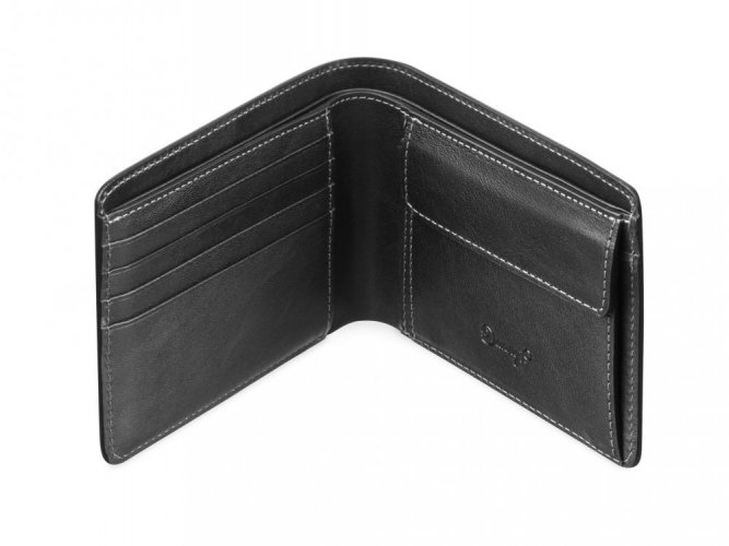 Elegant leather business wallet for coins and cards - black