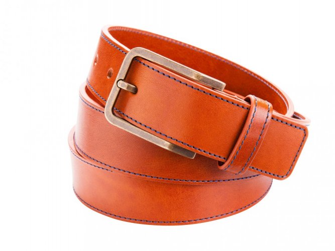 Men leather belt with stitching brown - custom size