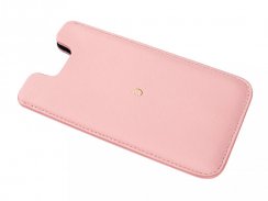 Luxusní kožený obal na iPhone SE 2020 růžová barva a zlatá ražba monogramu