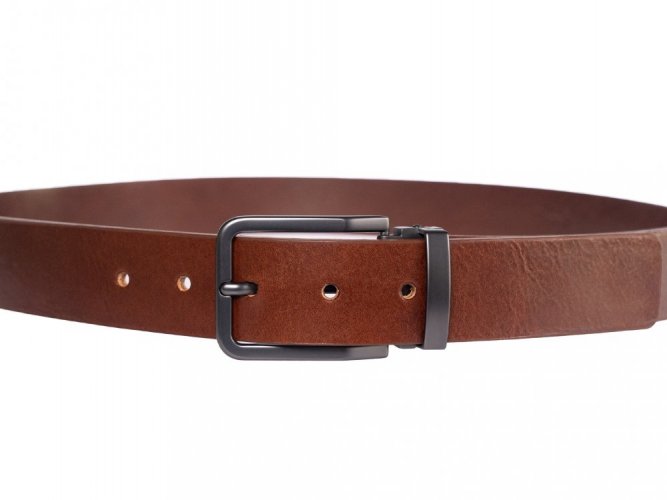 Dark brown leather belt with black buckle