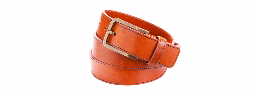 Men's leather belt with stitching brown slideshow